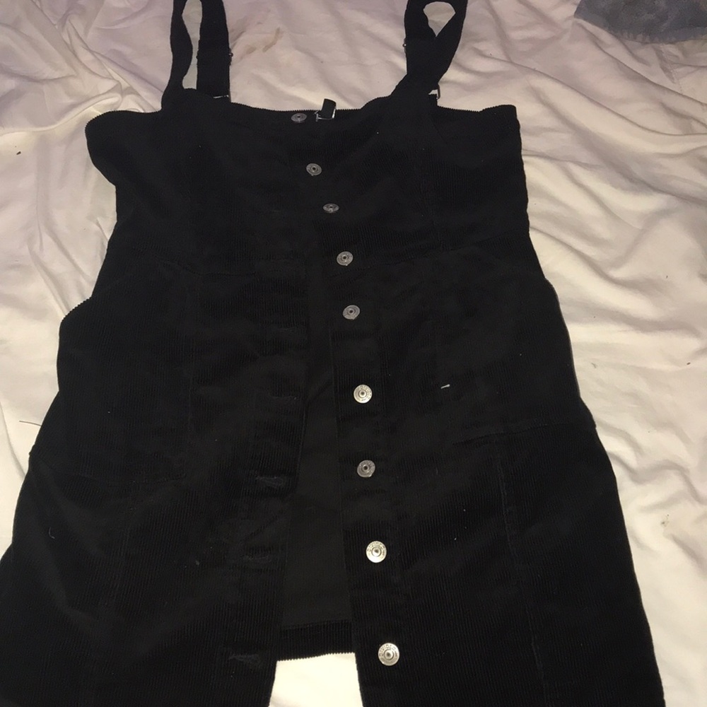 Black Corduroy button up overall dress.
